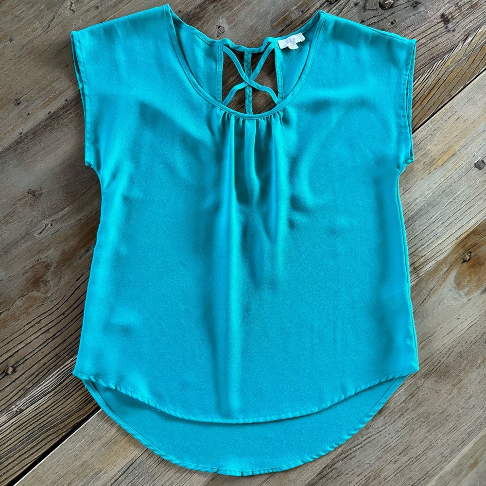 Teal Aqua Blouse Top Sz Small
